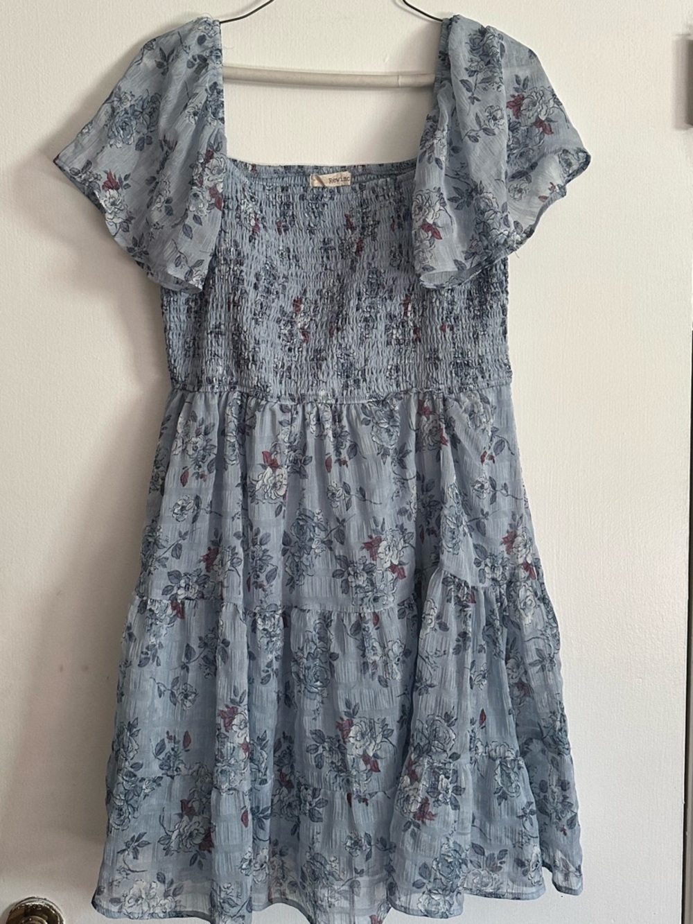Rewind Light Blue Smocked Top with Subtle Floral Accents